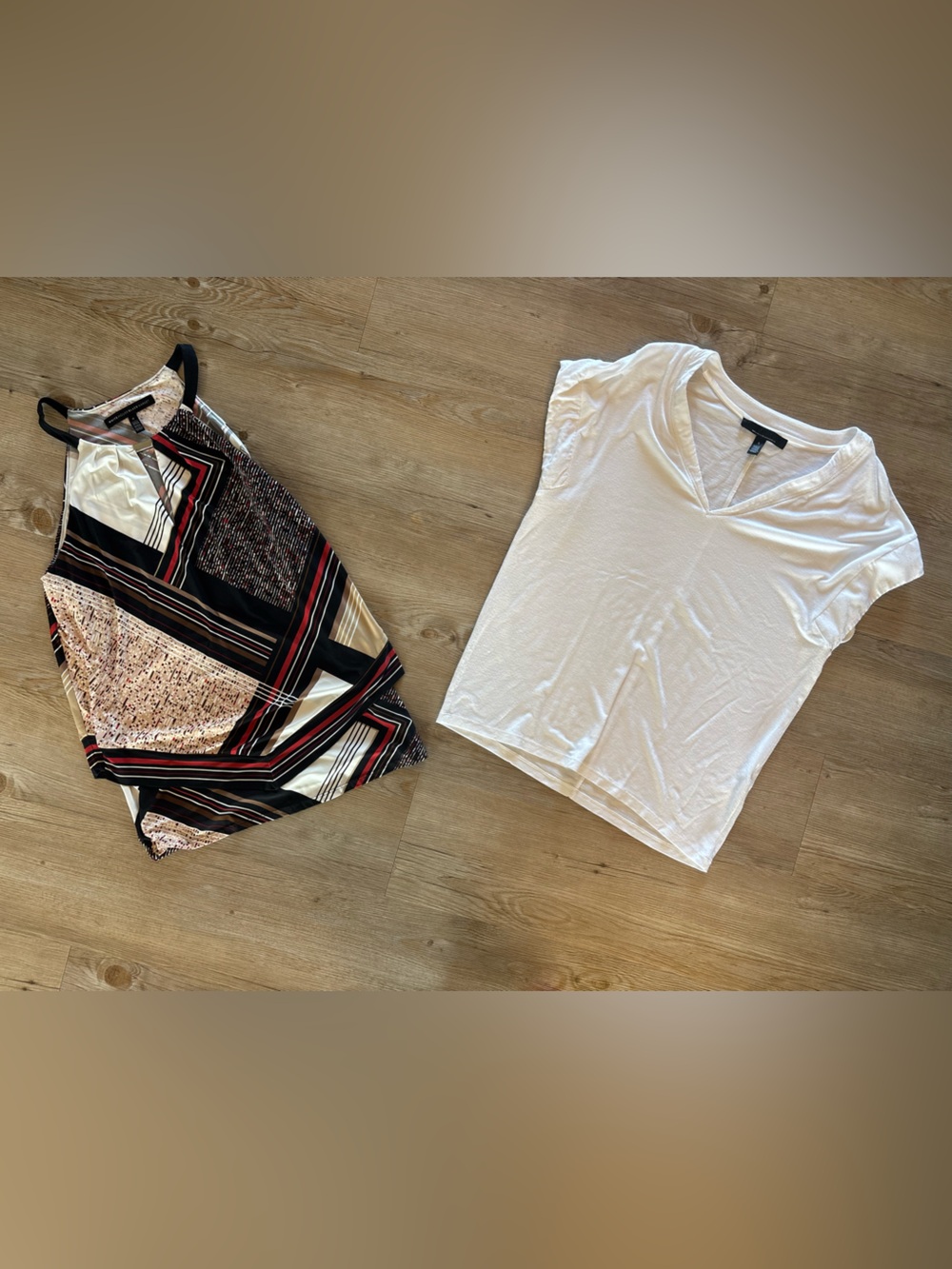 Set of 2 - White House Black Market Mixed-Print Halter Top with White V-Neck Tee
